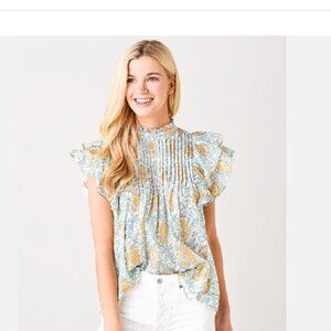 OLIPHANT Pintuck Ruffle Top (SIZE XS)